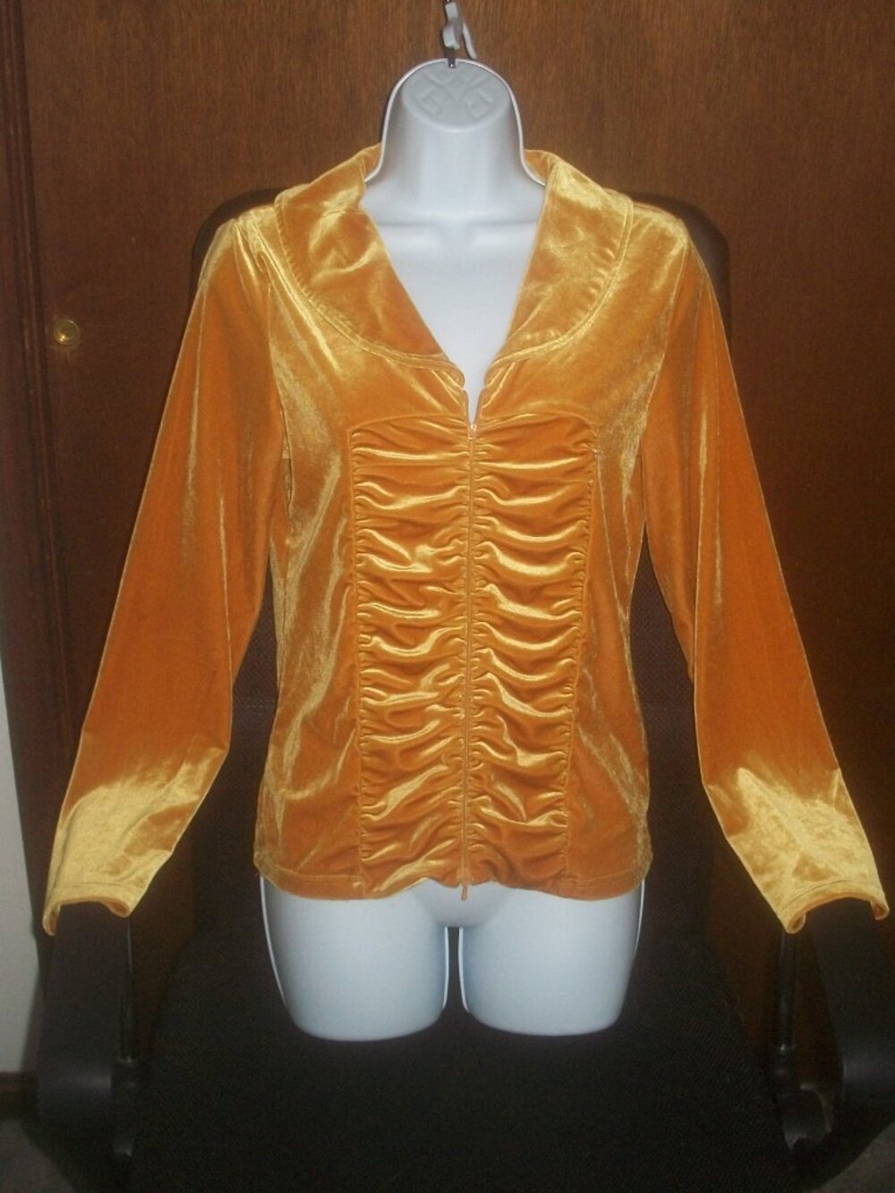 womens golden velvet zip up sweater top size small